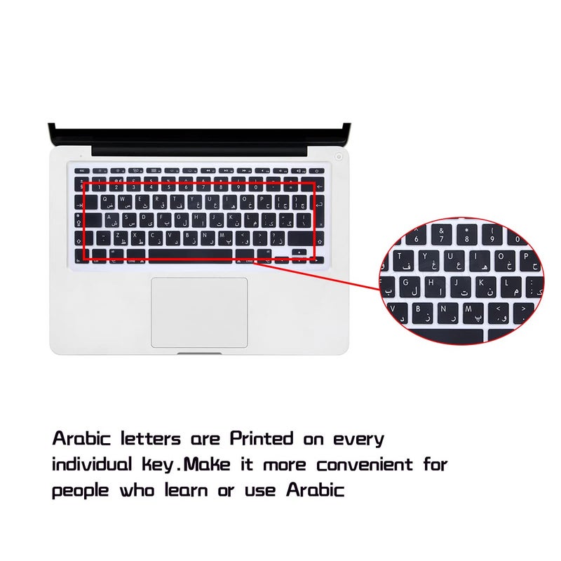 HRH Arabic Language Silicone Keyboard Cover Skin Skin Protector for MacBook Air 11.6 Inch for MacBook 11" A1370 A1465 European/ISO Layout,Black - Image 1
